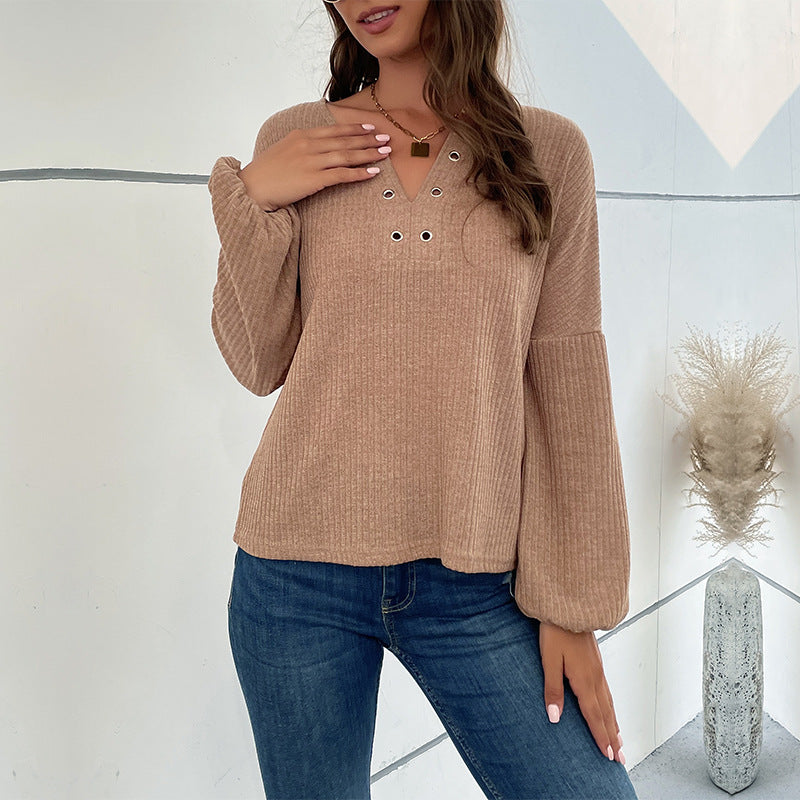 LOVECCR New 2025 Women's Clothing popular Autumn and Winter New Pit Strip Pullover Sweater V-Neck T-Shirt Knitted Bottom Shirt