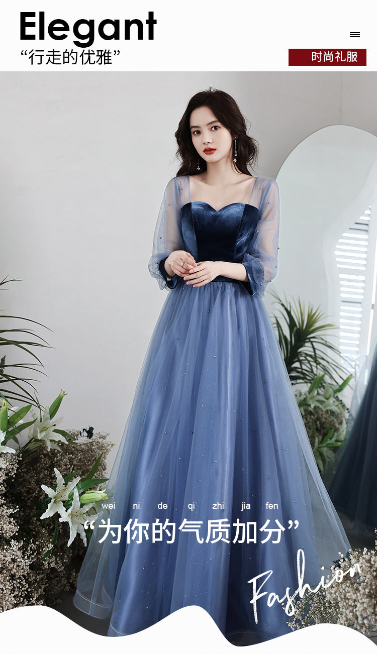 LOVECCR Evening Dress 2021 New Spring Velvet Slimming Long Birthday Party Host Banquet Temperament Belly Covering Dress for Women