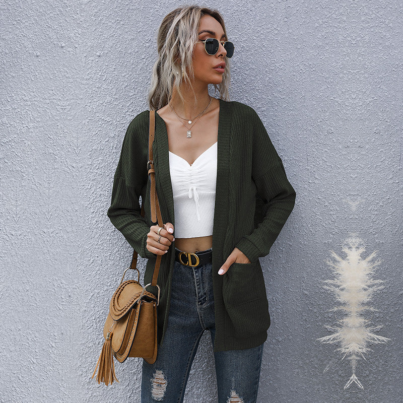 LOVECCR Hot New Autumn and Winter 2025 Casual Women's Clothing Basic Long Sleeve Solid Color Sweater Cardigan