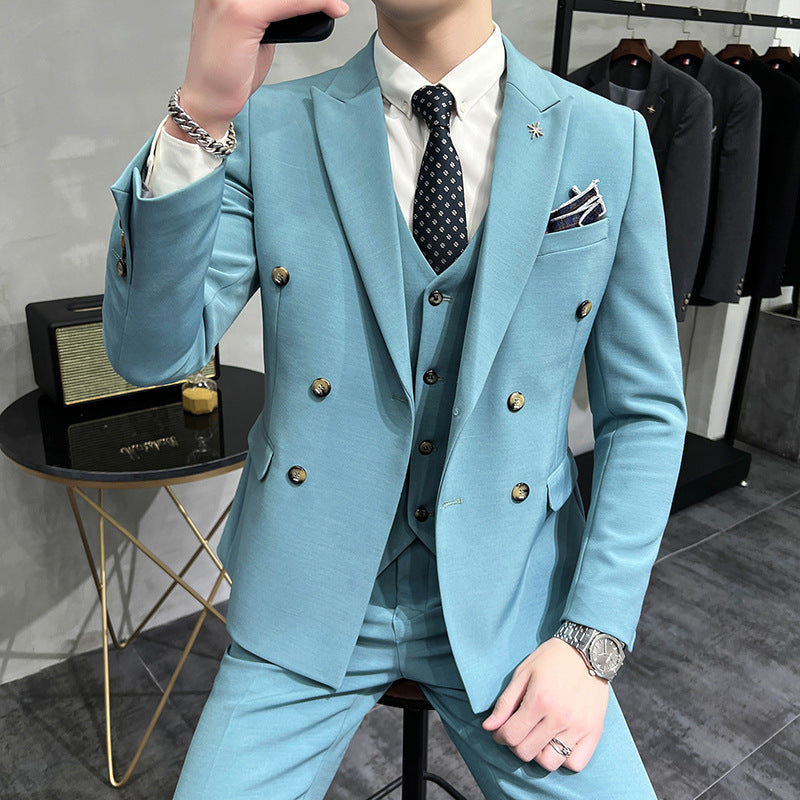LOVECCR Double Breasted White Suit Set Men's Business Formal High-Grade British Style Suit Men's Groom Wedding Suit