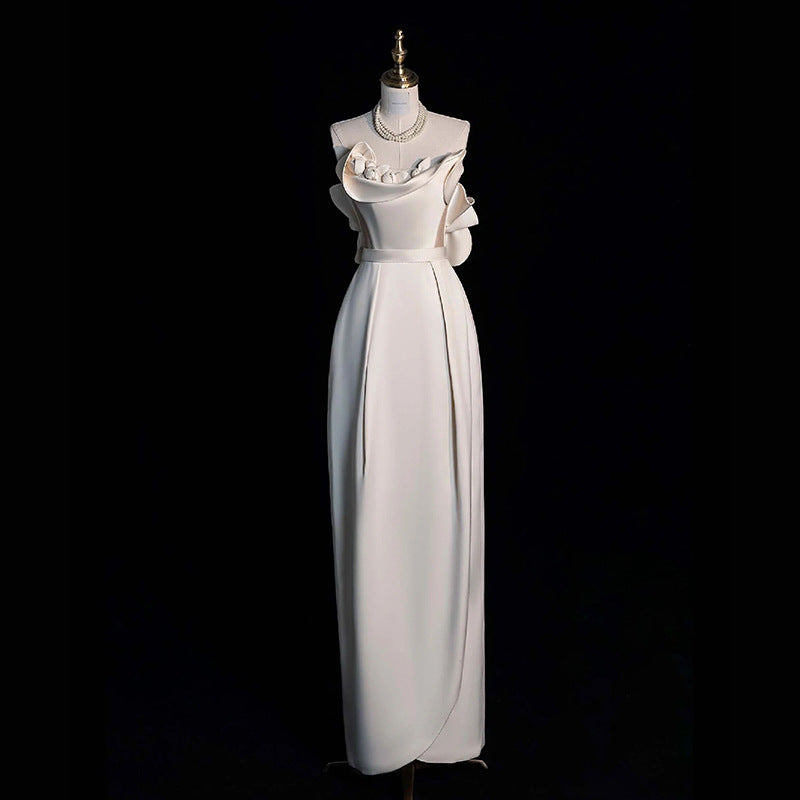 LOVECCR Style Tube Top Light Wedding Dress High-Grade Bridal Niche Morning Gowns Retro Fishtail Wedding Veil Small Satin Dress