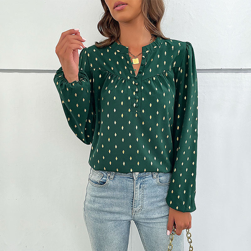 LOVECCR Cross-border popular spring and autumn new Popular trade 2025 commuter women's clothing long-sleeved polka dot bronzing design shirt