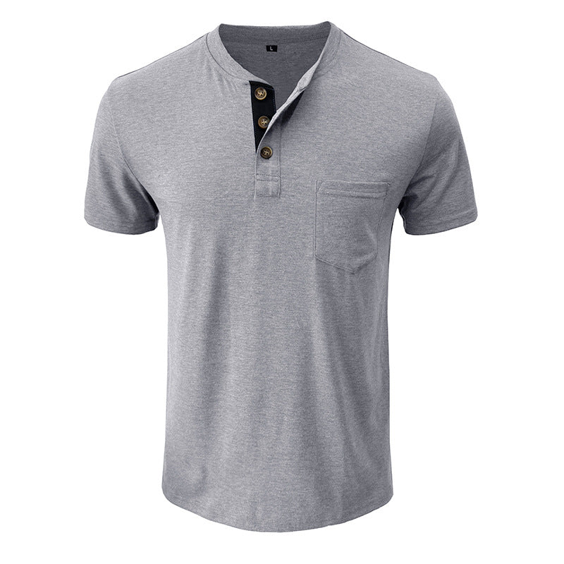 Summer European and American Men's Short-Sleeved T-shirt Foreign Trade Men's Henry T-shirt Cross-Border Clothing round Neck Top