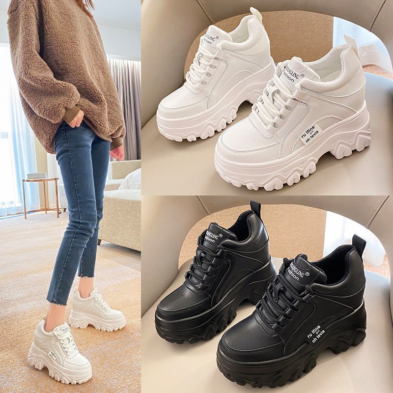 loveccr Platform Heel Height Increasing Insole Dad Shoes Women's Spring and Autumn New Fashion Lace-up Sports Casual Shoes Korean Style Students' Shoes