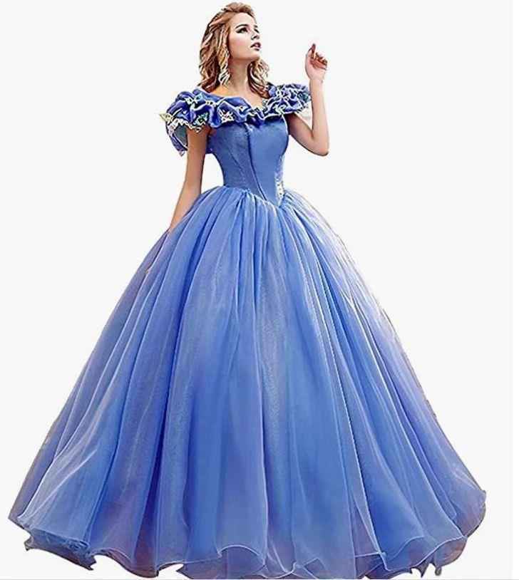 LOVECCR Cinderella Escape Series Dress Summer Foreign Trade Blue Simple Fashion Photography Art Exam Performance Colored Mesh