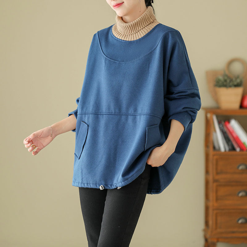 popular winter new large size loose sweater women's thickened splicing fashion age-reducing temperament turtleneck inner top