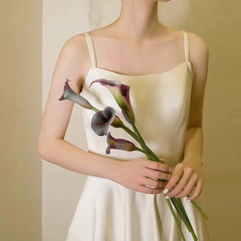 LOVECCR Sexy Strap Light Wedding Dress Bride Simplicity Graceful Satin Wedding Veil Mori Style Registration Dinner Suit