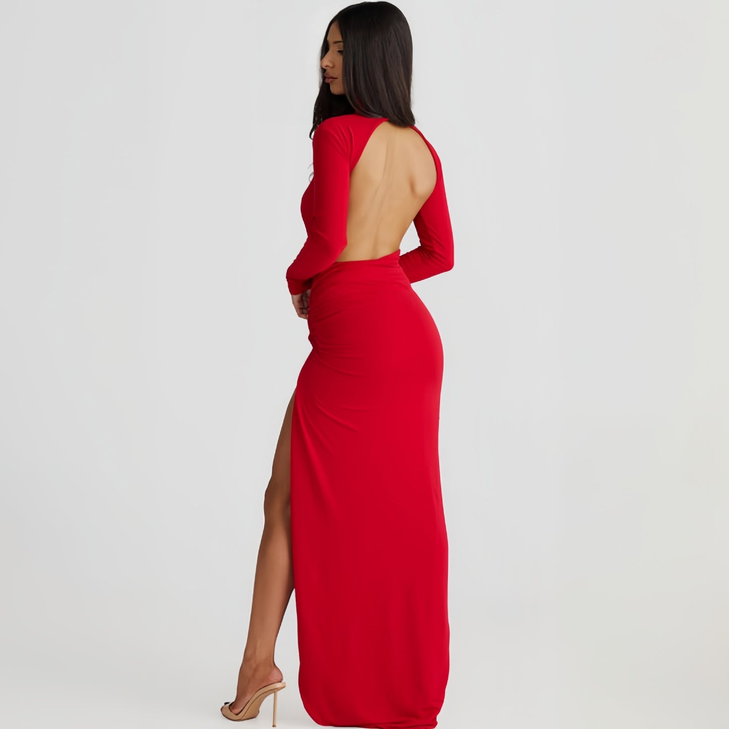 LOVECCREurope and the United States autumn women's new fashion high-necked halter long-sleeved onesie sexy split skirt set