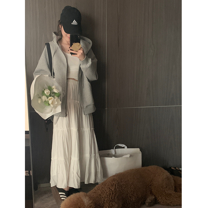 Nantao Korean Style Gentle Pleated Skirt Women's Spring and Summer Elastic High Waist Cover Cross-Body Mid-Length A- line Cake Dress