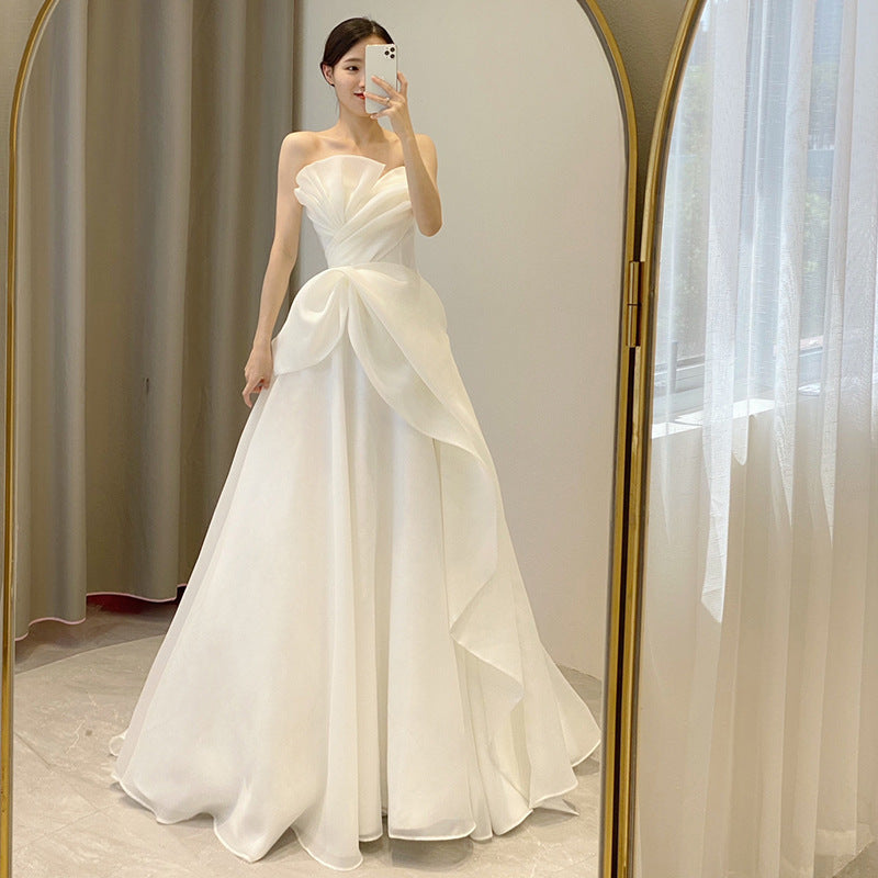 LOVECCR Light Wedding Dress New Main Yarn Bride Small Wedding Veil Advanced Texture Tube Top Simple Floor-Length Women