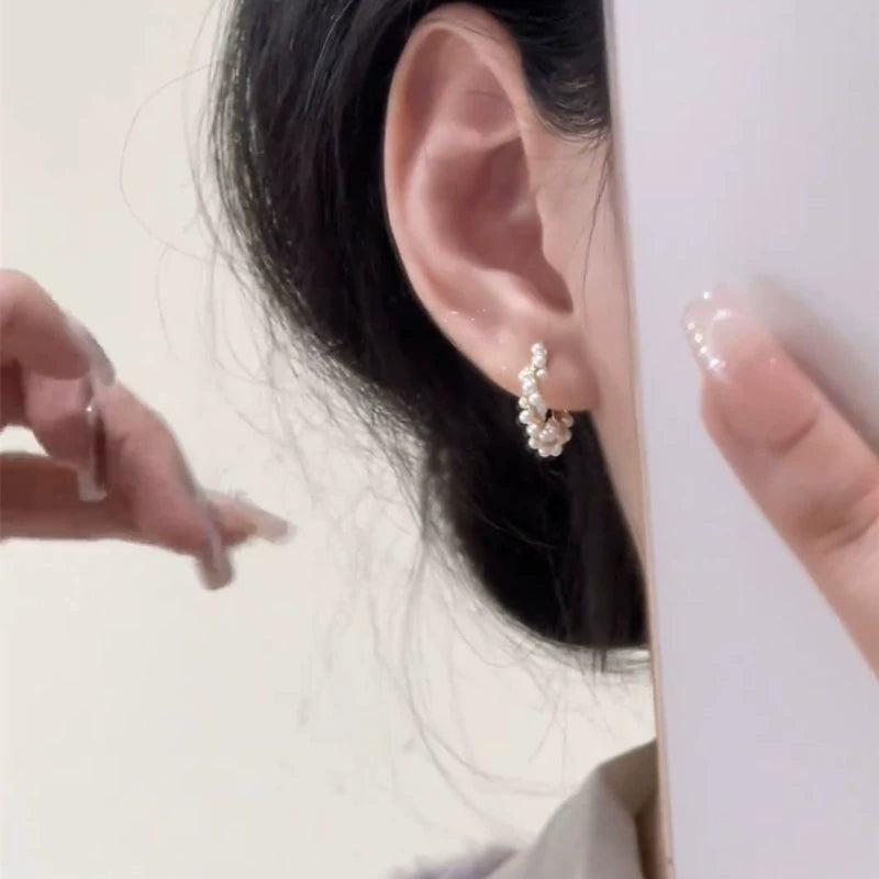 Pearl ring earrings popular new niche design sense exquisite versatile ear buckle temperament advanced sense earrings earrings