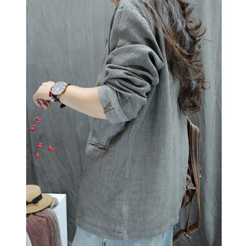 popular autumn new retro old fried color linen jacket loose personality Popular style versatile long sleeve thickened suit