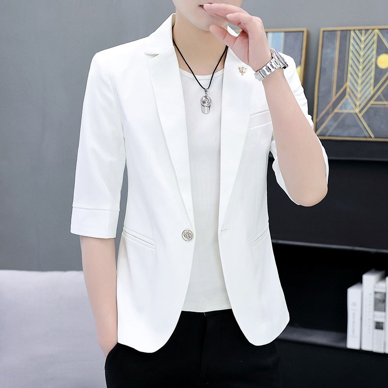 LOVECCR Suit Men's One Suit Matching Summer Korean Style Trendy Fashion Dress 3/4 Sleeve Non-Ironing Casual Small Suit