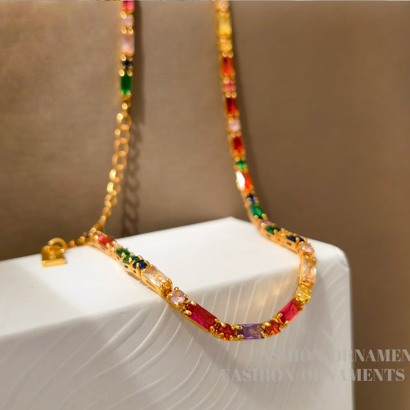 New Colorful Zircon Necklace Summer New Necklace Personality Affordable Luxury High-Grade Clavicle Chain Female 1346