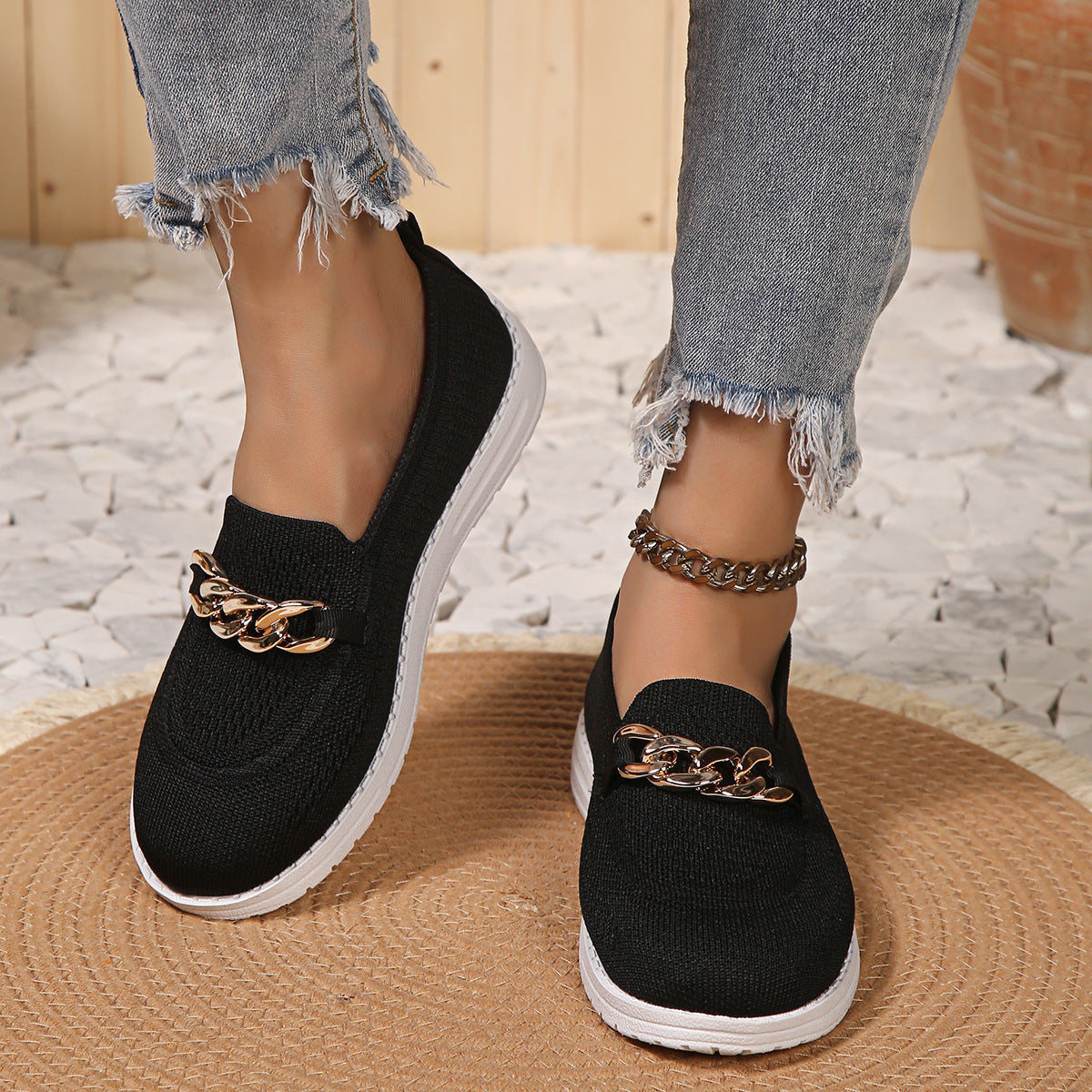 loveccr Loafers Women's Spring/Summer New Fly Woven Mesh Breathable Shoes Women's Cross-Border plus Size round Toe Shallow Mouth Sneakers Women