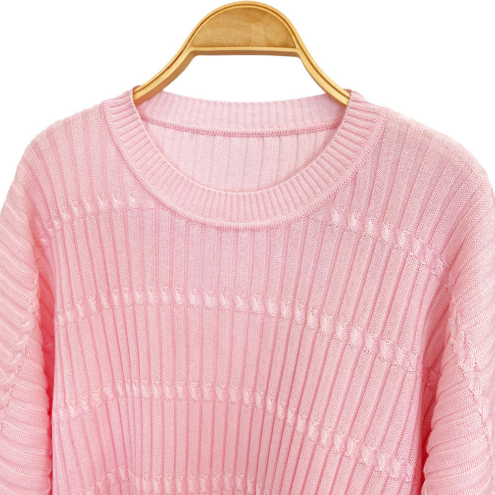 Miyake sweater women's spring new pullover loose bat sleeves versatile lazy wind knitted jacquard jacket women