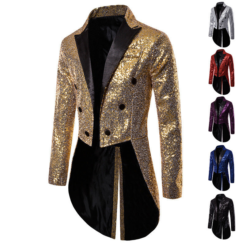 LOVECCR Cross-Border Foreign Trade Men's Suit Swallowtail Banquet Nightclub Performance Sequin Fashion Design Men's Jacket