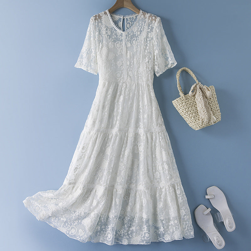 LOVECCR Young Mother Short Sleeve Mulberry Silk Dress Temperament Middle-Aged Women Summer Dress Wide Lady Western Style Two-Piece Suit Silk Dress