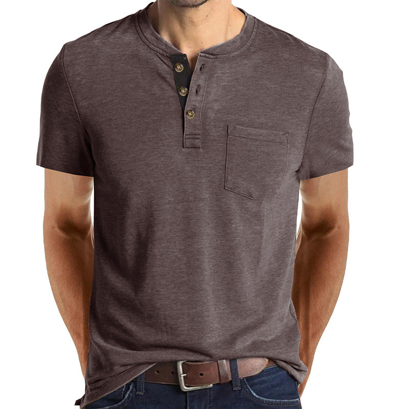 Summer European and American Men's Short-Sleeved T-shirt Foreign Trade Men's Henry T-shirt Cross-Border Clothing round Neck Top