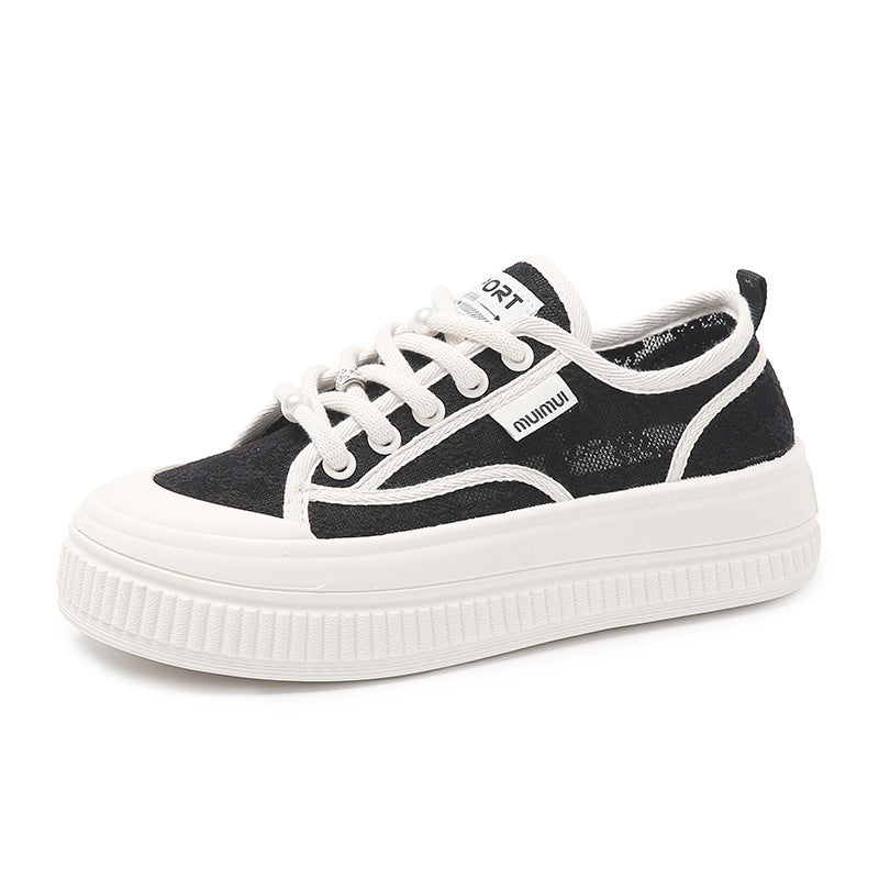 loveccr Breathable White Shoes Women's Shoes New Summer Mesh Shoes Super Hot All-Match Platform Lace Thin Casual Sneakers
