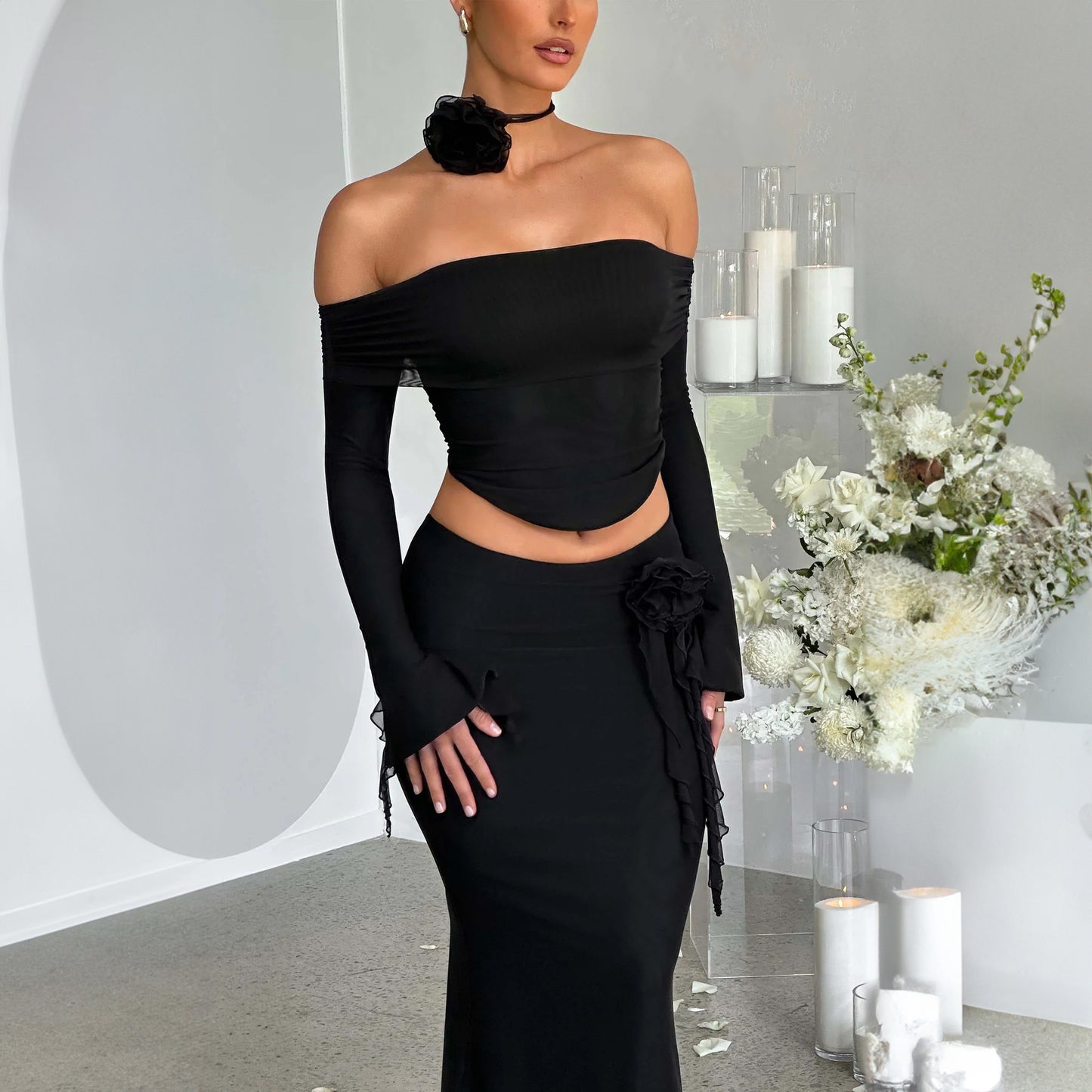 LOVECCR foreign trade cross-border women's clothing Hot summer new fashionable and sexy tube top off-the-shoulder top long skirt set