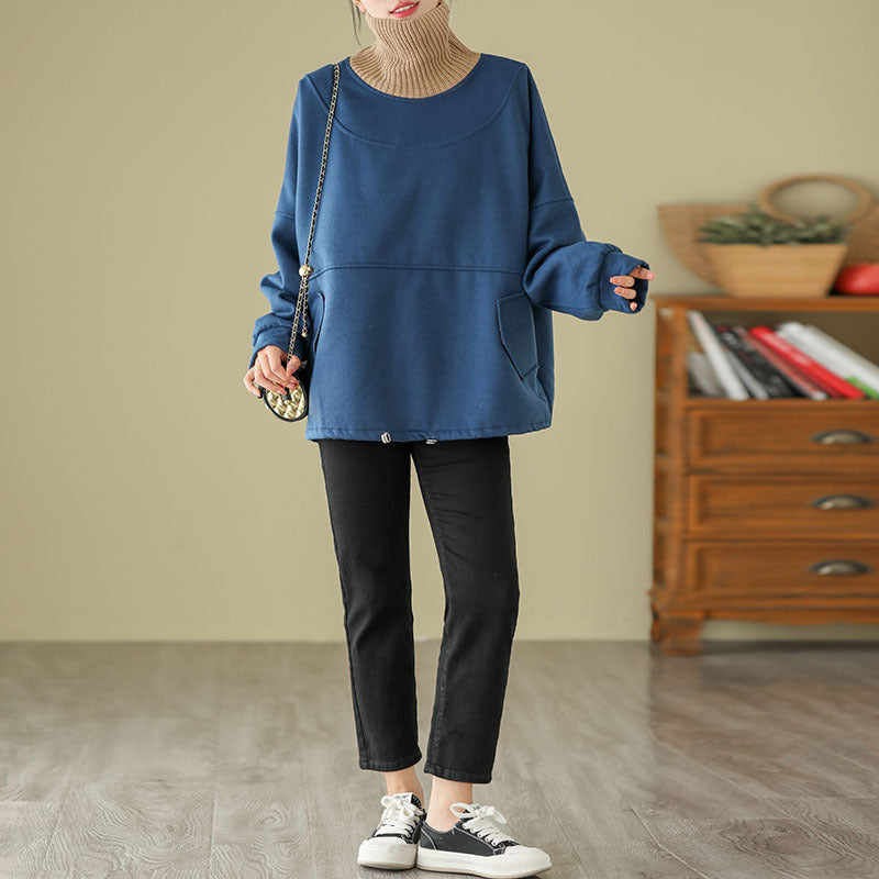 popular winter new large size loose sweater women's thickened splicing fashion age-reducing temperament turtleneck inner top