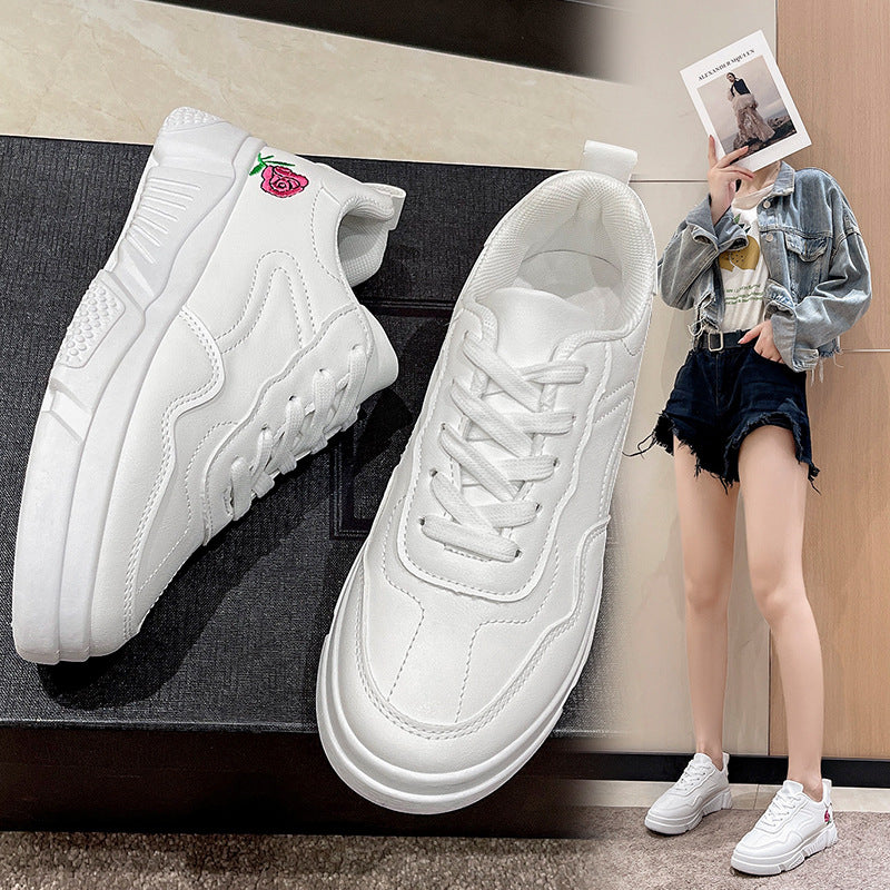 loveccr Plus Size Foreign Trade Sneakers Women's Summer New Roman Style Thick Bottom Casual Lace up White Shoes Sports Running Shoes