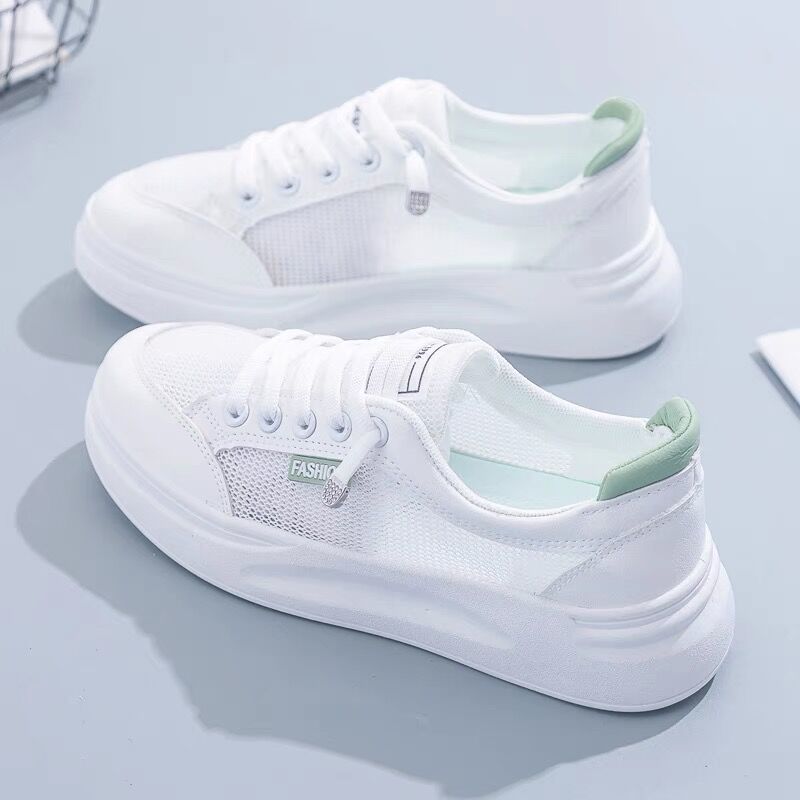loveccr White Shoes Women's Summer New Mesh Shoes Breathable Mesh Versatile Thin Casual Platform Spring and Summer Sports Board Shoes