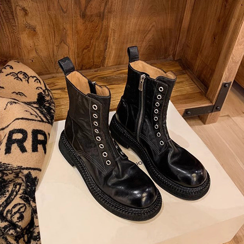 2025 Cowhide version~ Grape mother same washed horse leather retro thick-soled eight-hole side zipper locomotive Martin boots women's short boots