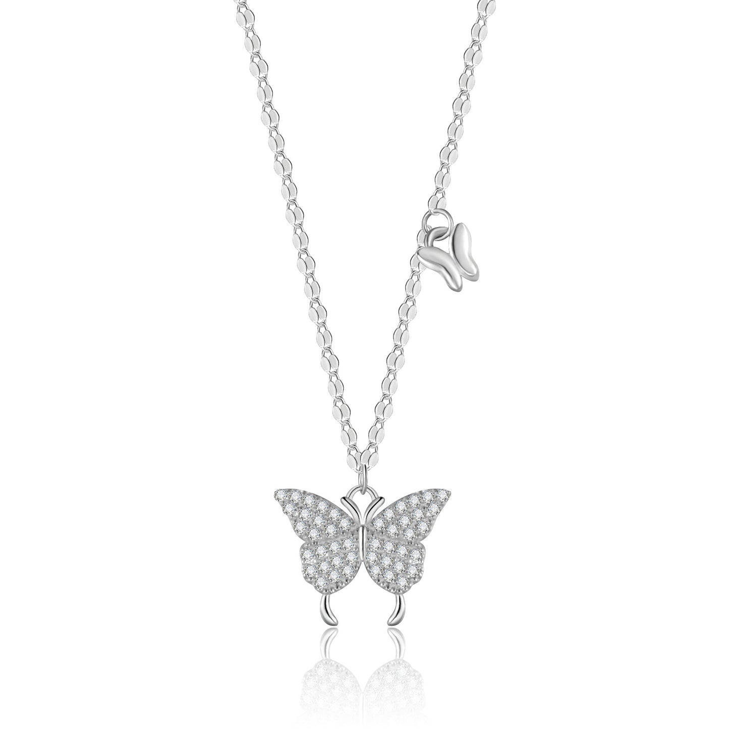 LOVECCR Sterling Silver S925 Butterfly Necklace Female Special Interest Light Luxury High-Grade Hot Clavicle Chain Birthday Gift for Girlfriend
