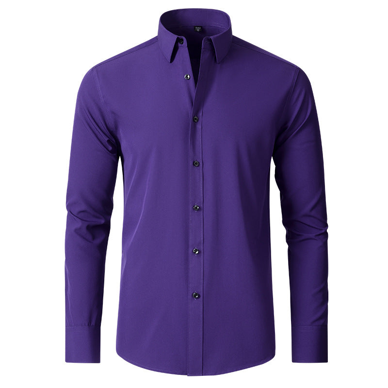 Cross-Border Full Elastic Force Shirt Men's Shirt Non-Ironing Anti-Wrinkle Foreign Trade Simple Business Thin Shirt Men