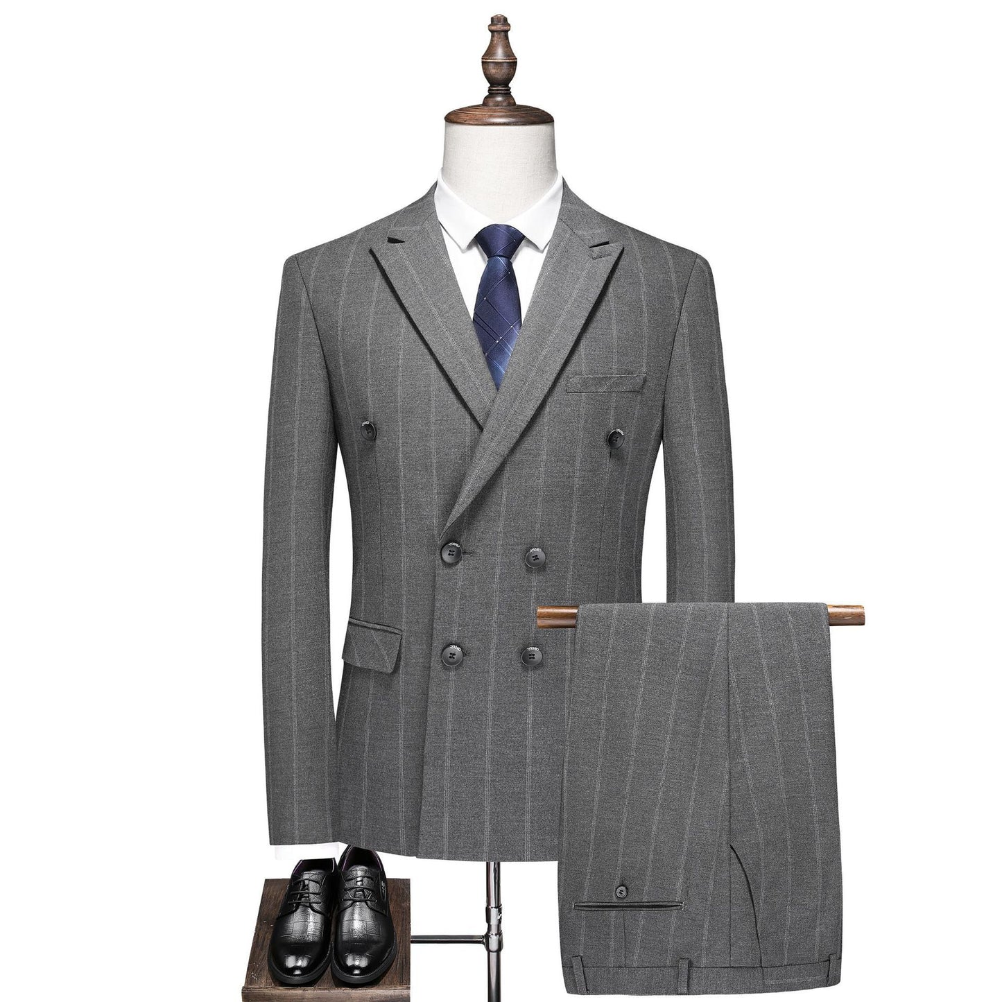 LOVECCR Men's Suit Set Korean Style Slim Double-Breasted Suit Two-Piece Workwear Work Wedding Groom Groomsman Dress