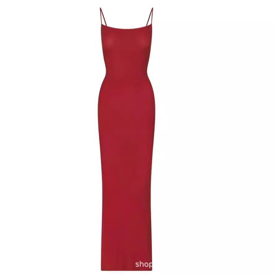 LOVERCCR Skims Kardashian Yi Mengling Same Thread Sling Dress Women's Backless Slimming Sheath Long Skirt
