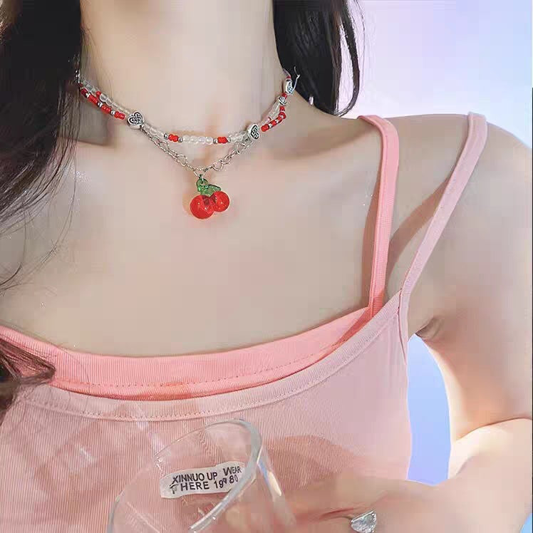 LOVECCR INS Dopamine Color Beaded Necklace New Fashion All-Match Special-Interest Design High Sense Necklace