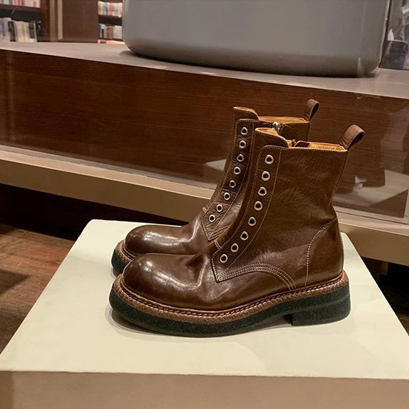 2025 Cowhide version~ Grape mother same washed horse leather retro thick-soled eight-hole side zipper locomotive Martin boots women's short boots