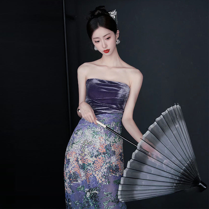 LOVERCCR New Chinese Banquet Evening Dress New Marriage Engagement Bridal Tube Top Toast Dress High-Grade Temperament Morning Gowns