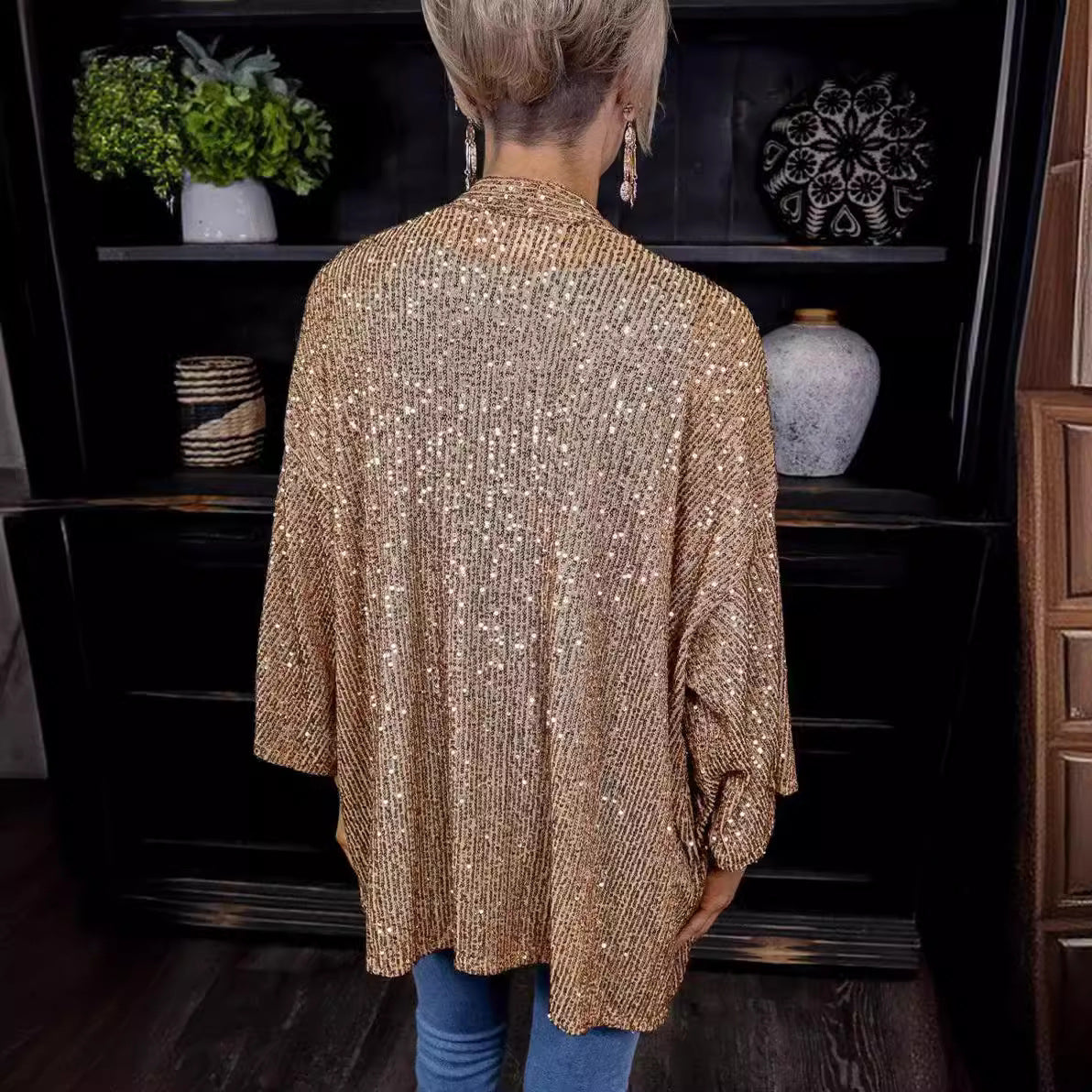 Independent station direct sales New Popular, 2025 and 2025 autumn new women's sequins plus size loose top color coat