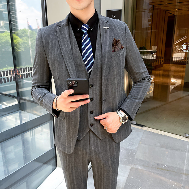 LOVECCR Striped Suit Men's Korean Style Slim-Fitting Jacket Groom Wedding Suit Business Professional Formal Wear Small Suit Men