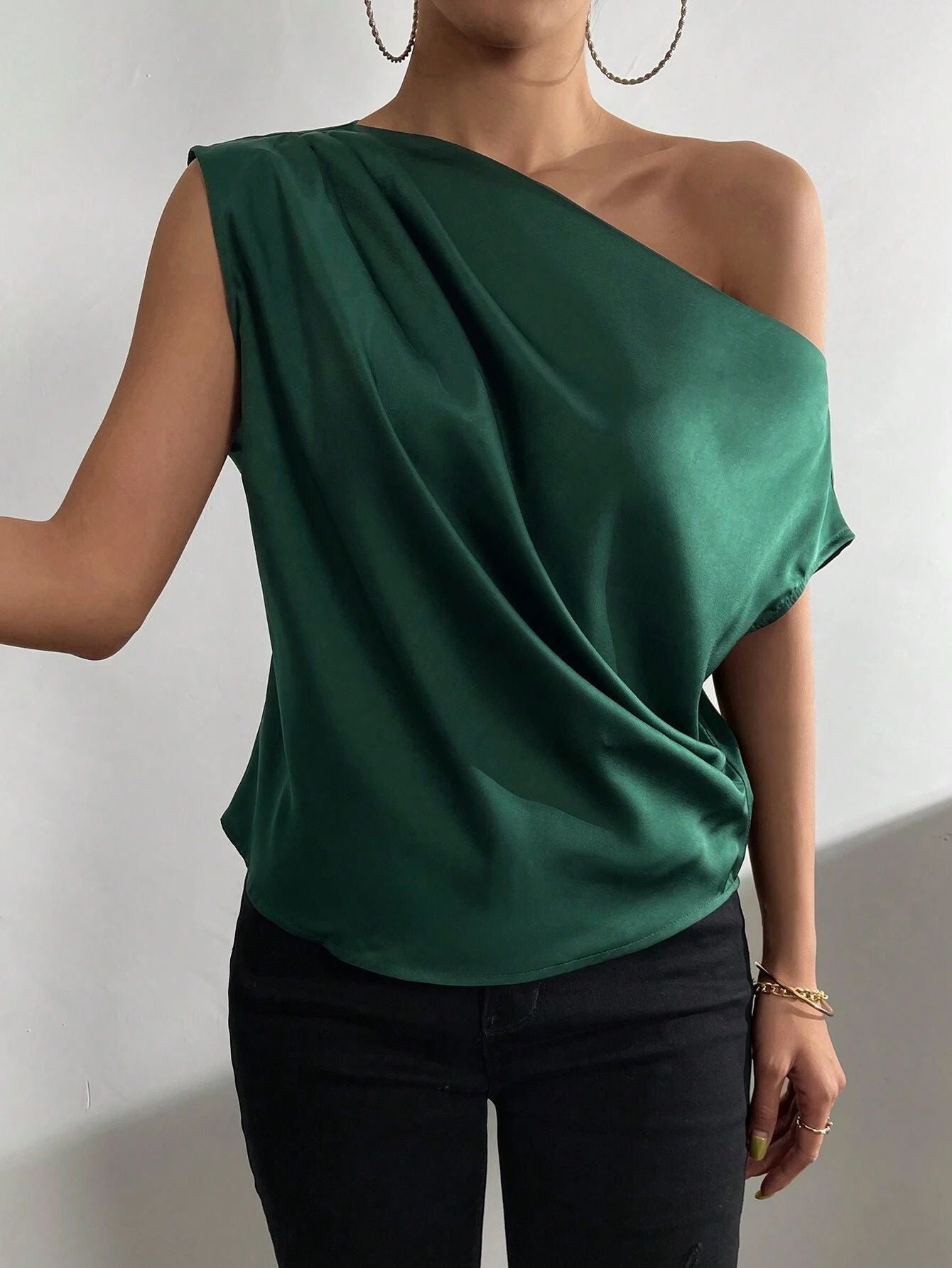 2025 Popular, , New women's clothing summer new fashion versatile diagonal collar pinch pleated shoulder asymmetrical vest