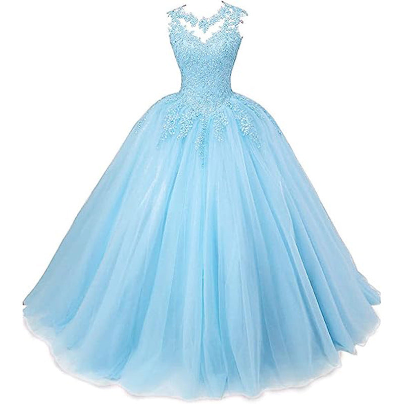 LOVECCR Cross-Border Foreign Trade Evening Dress Blue New Elegant Student Art Exam Dress Women's Long Bel Canto Solo Performance