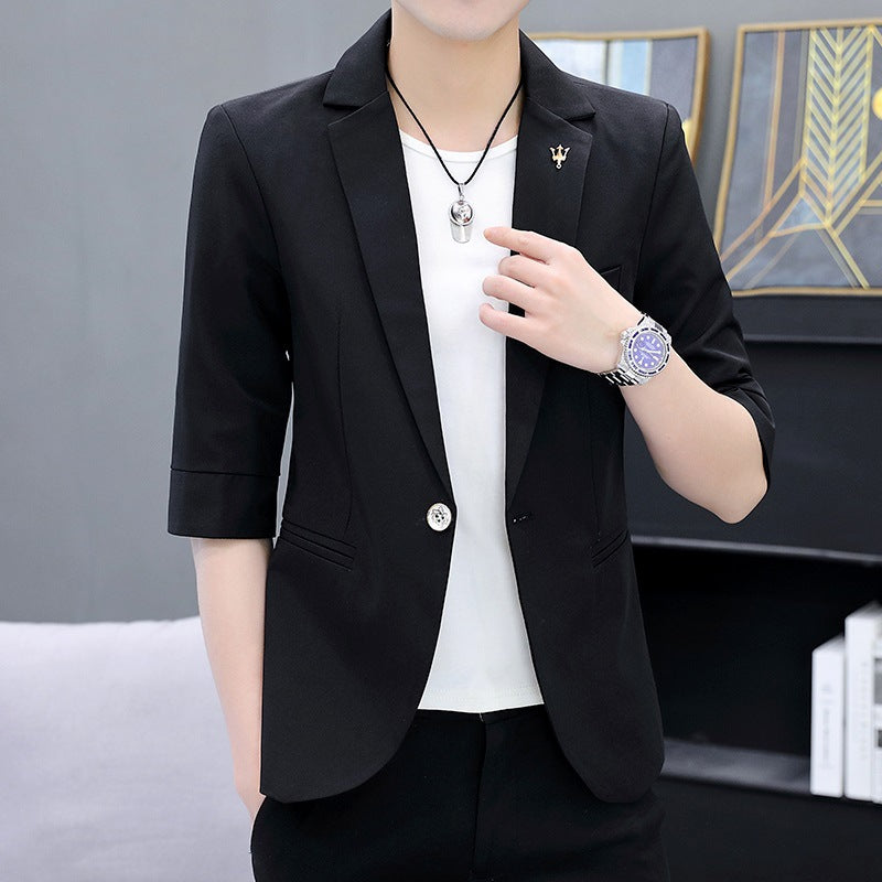 LOVECCR Suit Men's One Suit Matching Summer Korean Style Trendy Fashion Dress 3/4 Sleeve Non-Ironing Casual Small Suit