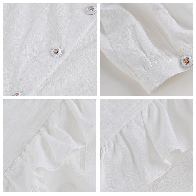New small white ruffle edge thin pleated top high waist pleated A word short skirt two-piece set L5026