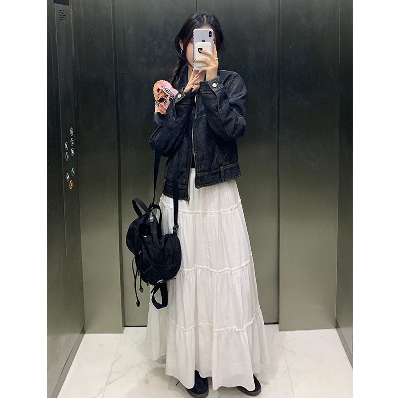 Nantao Korean Style Gentle Pleated Skirt Women's Spring and Summer Elastic High Waist Cover Cross-Body Mid-Length A- line Cake Dress