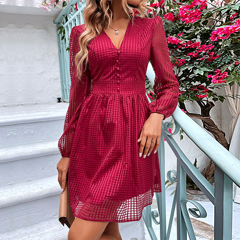 LOVECCR autumn foreign trade Hot new women's clothing gas hollow short skirt Spice Girl A word V neck dress wholesale