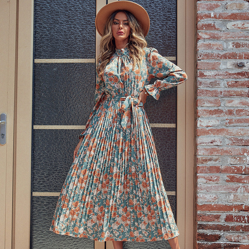 LOVECCR foreign trade Hot autumn and winter new women's clothing 2025 printed dress long pleated skirt