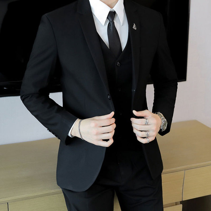 LOVECCR Formal Wear Gray Two Buckle Suit Suit Men's Three-Piece Suit Men's Business Casual Suit Korean-Style Slim Fit Groom Dress