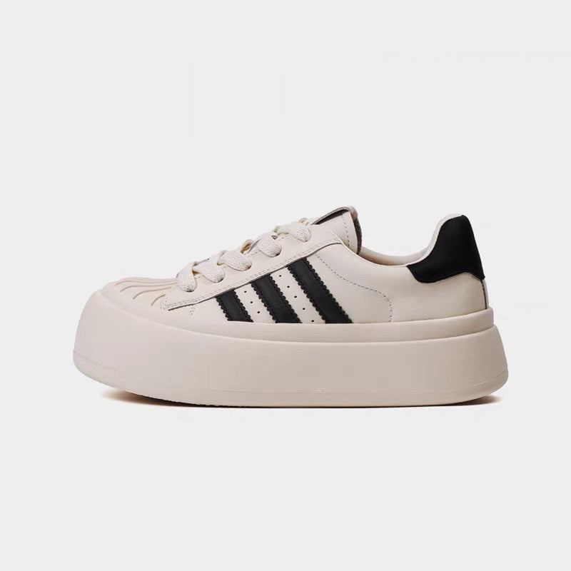 loveccr Niche Black Shoes Women's Autumn and Winter New Platform Sneakers Women's Versatile Shell Toe Sports Casual Shoes Height Increasing
