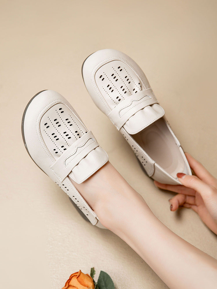 loveccr Spring and Autumn Middle-Aged Brand Soft Bottom Mom Shoes Genuine Leather Mid-Comfortable Women's Shoes Middle-Aged and Elderly Heel Shoes Leather Shoes Non-Slip