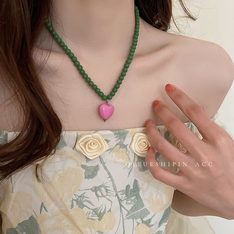 LOVECCR INS Dopamine Color Beaded Necklace New Fashion All-Match Special-Interest Design High Sense Necklace