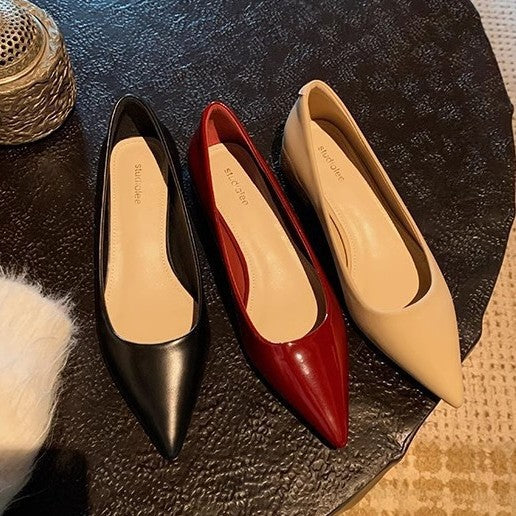 2025 Cowhide version~ Grape mother, the same style, new style in spring and autumn, temperament, small pointed head, versatile commuting, shallow mouth, low heel, single shoes, women